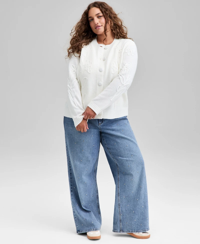 And Now This Trendy Plus Floral Button-Front Cardigan, Macy's Exclusive
