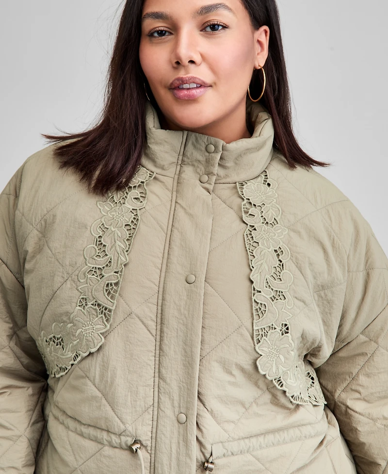 And Now This Trendy Plus Quilted Embroidered-Trim Jacket, Macy's Exclusive
