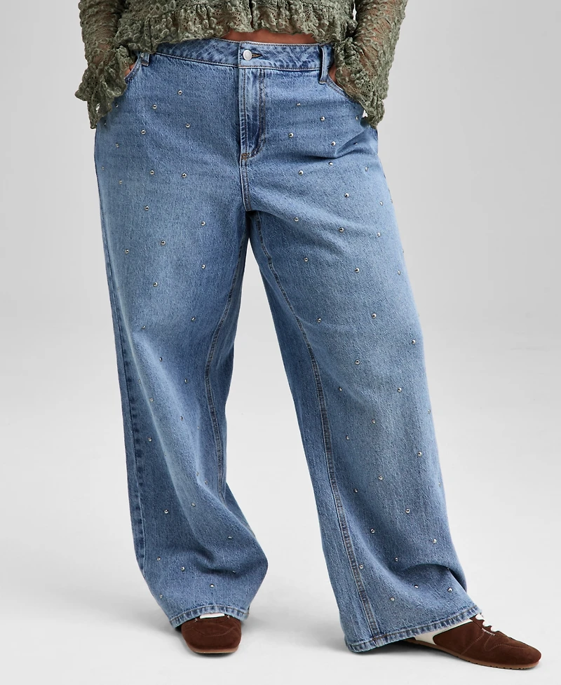 And Now This Trendy Plus Size Studded High-Rise Wide-Leg Jeans, Macy's Exclusive