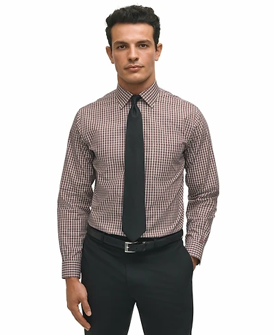 B by Brooks Brothers Men's Regular-Fit Spread Collar Tartan Plaid Dress Shirt