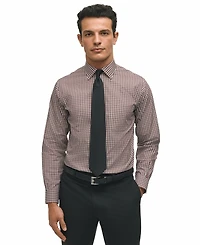 B by Brooks Brothers Men's Regular-Fit Spread Collar Tartan Plaid Dress Shirt