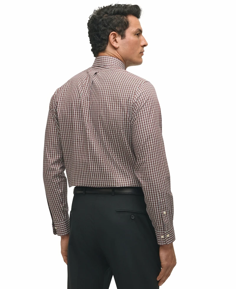 B by Brooks Brothers Men's Regular-Fit Spread Collar Tartan Plaid Dress Shirt