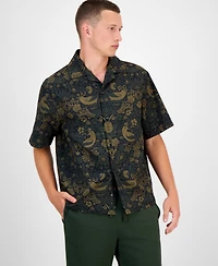 Hugo Boss Men's Espino Oversized Short Sleeve Bird Print Button-Front Camp Shirt