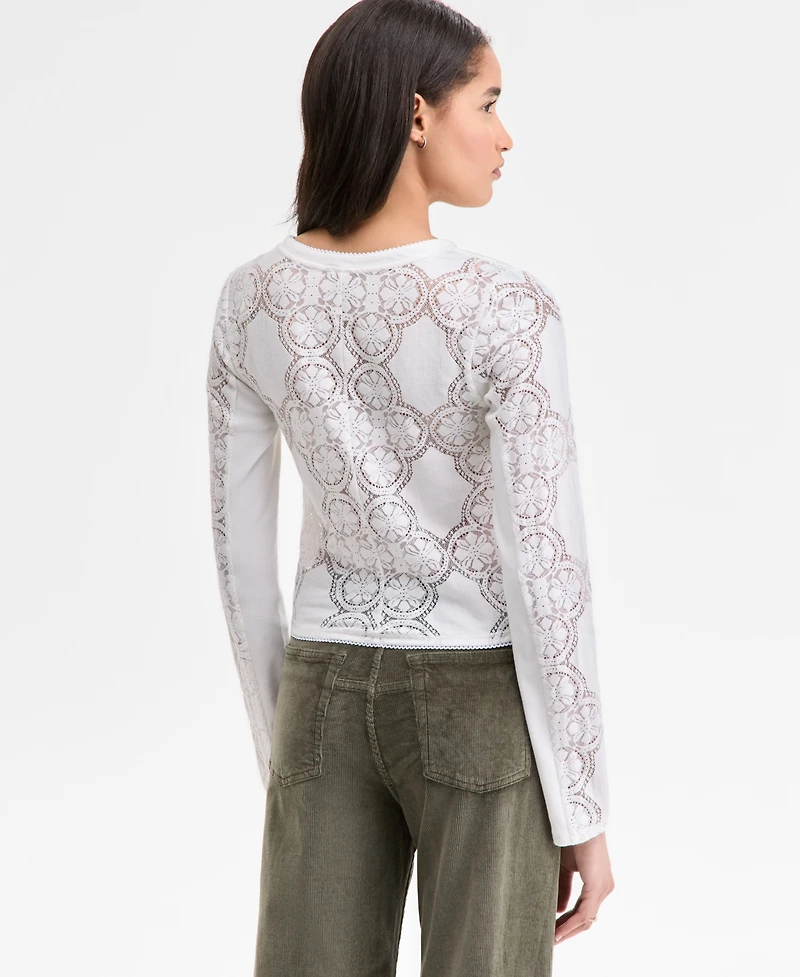 Free People Women's Button-Front Long Sleeve Lace Top