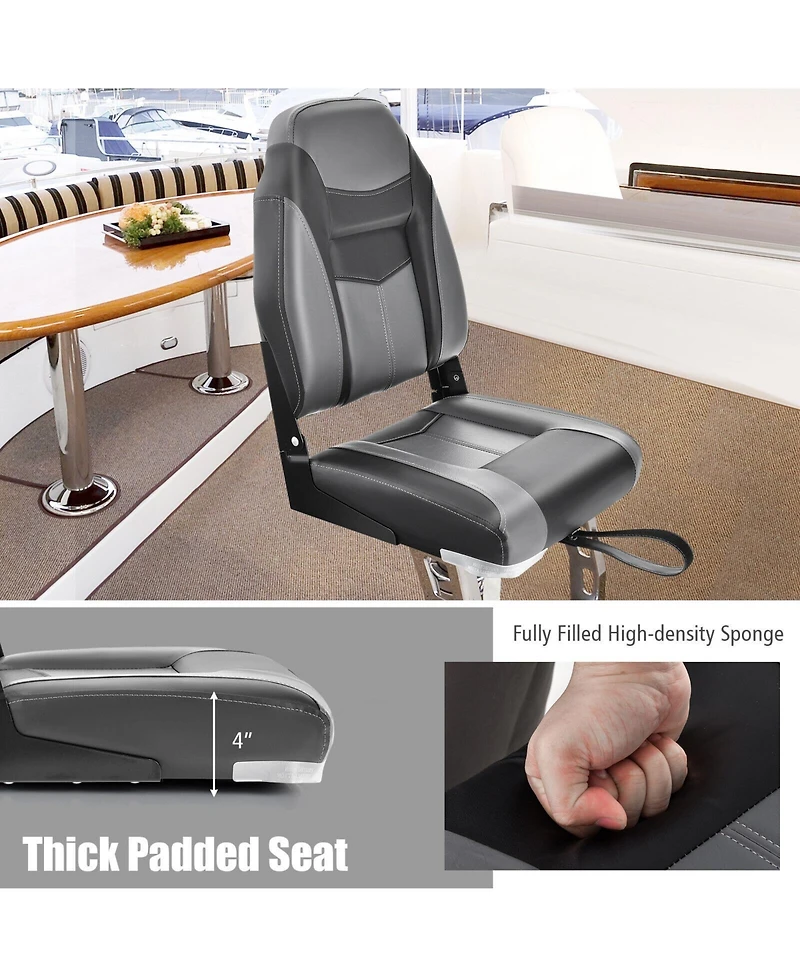 Akiudex High Back Folding Boat Seats with Black Grey Sponge Cushion and Flexible Hinges