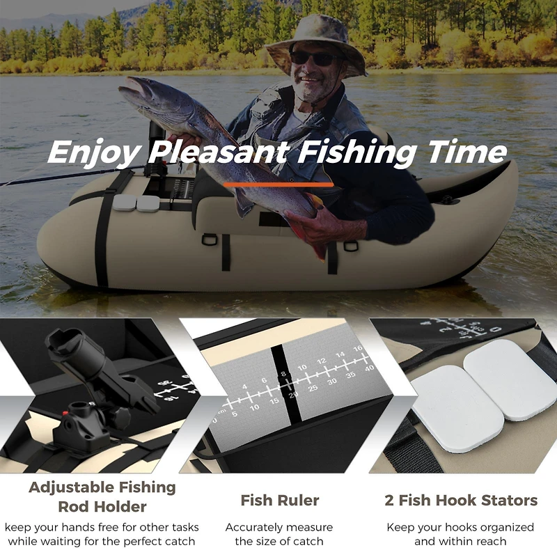 Akiudex Inflatable Fishing Float Tube with Pump Storage Pockets and Fish Ruler