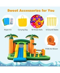 Gymax Tropical Inflatable Bounce Castle 8-in-1 Giant Jumping House with 680W Blower