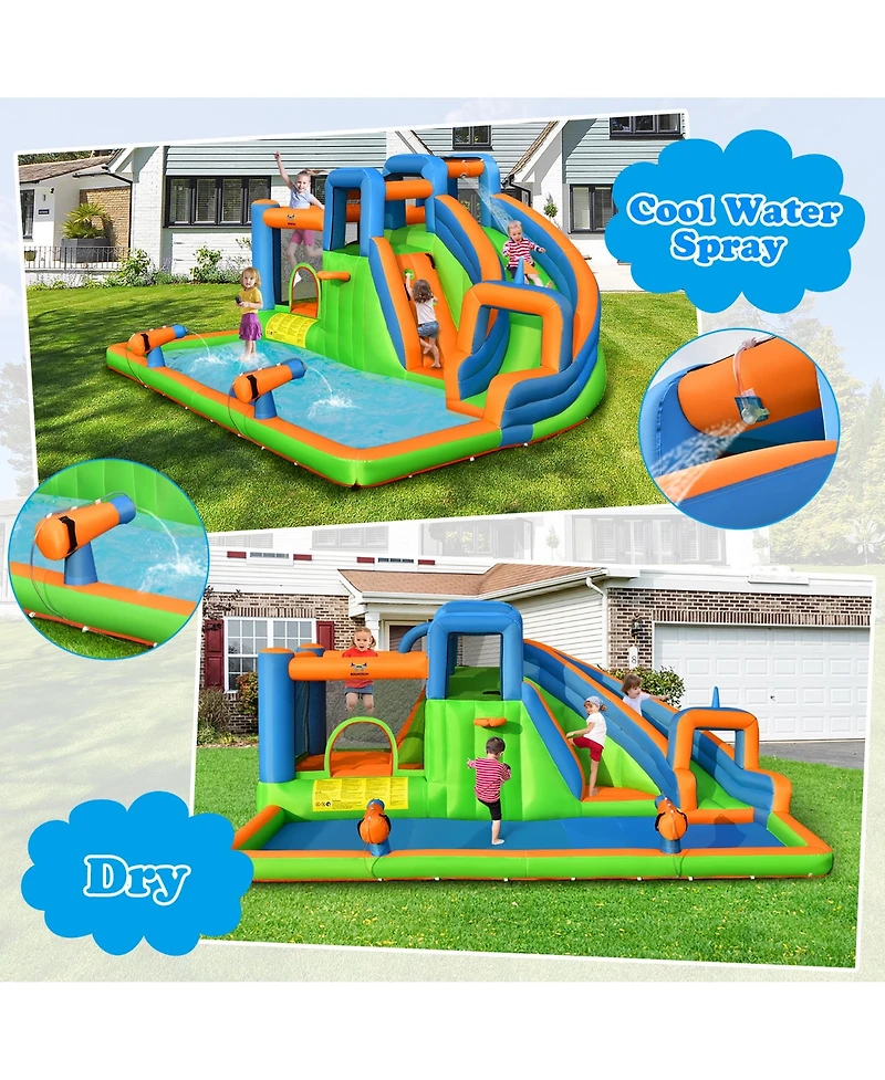 Gymax Inflatable Water Slide Giant Bounce Castle with Dual Climbing Walls and 735W Blower