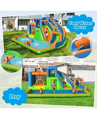 Gymax Inflatable Water Slide Giant Bounce Castle with Dual Climbing Walls and 735W Blower