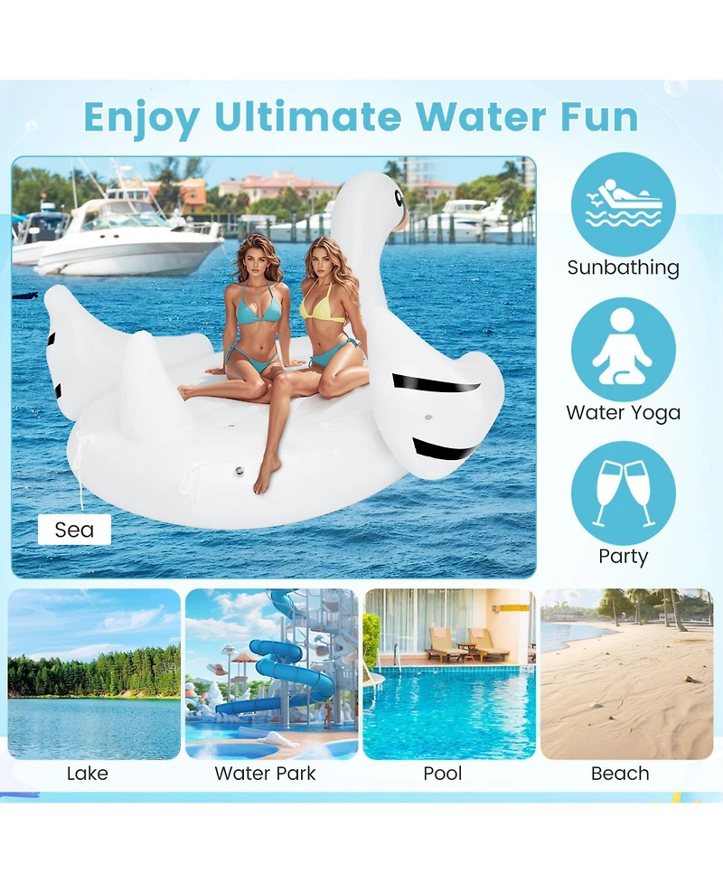 Gymax Giant Inflatable Swan Floating Island 4-Person Pool Float with 4 Cups Holders