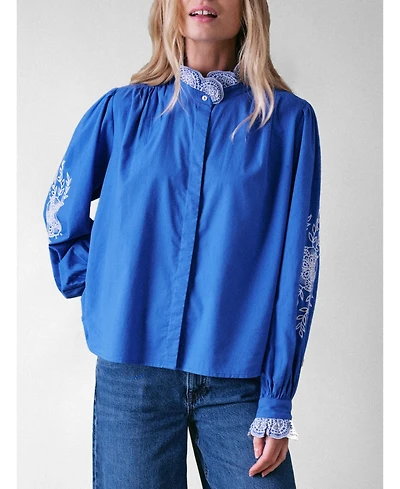 Cape Cove Women's Jewel Trim Cotton Carla Blouse