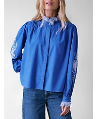 Cape Cove Women's Jewel Trim Cotton Carla Blouse