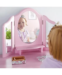Guidecraft Kids' Vanity and Stool Set - Pink: Children's Princess Pretend Play, Dress Up Desk and Makeup Mirror with Storage Drawer