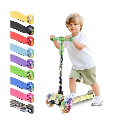 Lightweight and Adjustable Mini Kickboard Scooter with Led Light Wheel for Kids (Camo)