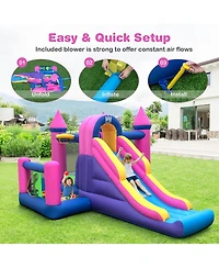 Gymax Kids Inflatable Bounce Castle 7-in-1 Jumping House with Long Slide and 735W Blower