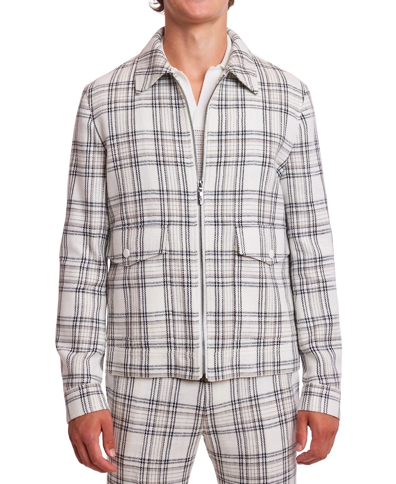 Paisley & Gray Men's Milo Slim Fit Long Sleeve Zip Front Plaid Bomber Jacket