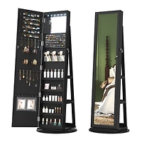 Vlsrka Rotatable full-length jewelry mirror cabinet with compartments and built-in Led lights.