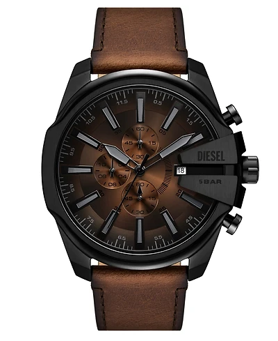 Diesel Men's Mega Chief Slim Quartz Chronograph Brown Leather Watch, 48mm