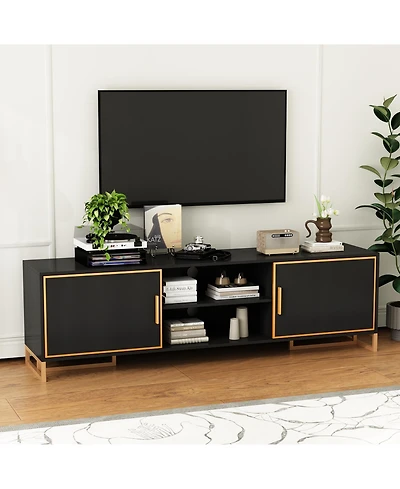 Tv Stand with 2 Doors and Metal Handles and Feet, Media Console, Entertainment Center