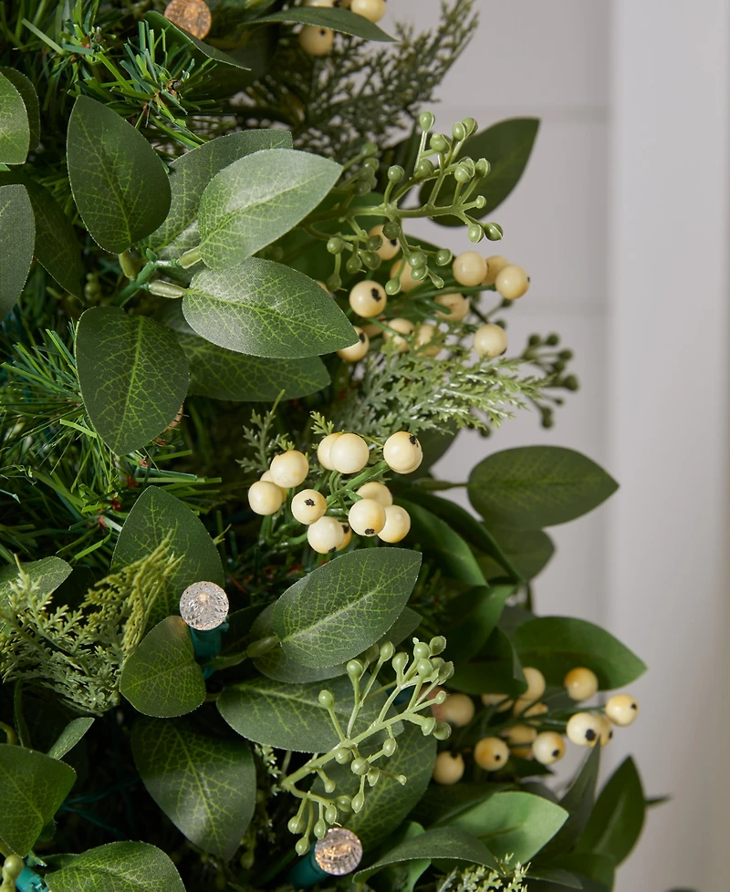 Balsam Hill 24" Outdoor Berry Cypress Pre-Lit Wreath