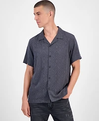 Guess Short Sleeve Diamond Jacquard Button-Front Camp Shirt