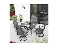 Outdoor 5-Piece Metal Patio Dining Set with and 4 Textilene Swivel Chairs and Square Table in Beige