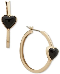 Dkny Gold-Tone Black Heart Stone Small Hoop Earrings, 0.85"