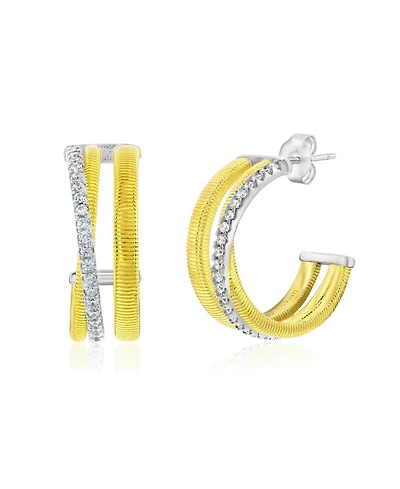 Suzy Levian Golden Helix Sterling Silver & Cubic Zirconia Triple Row Coil Huggie Hoop Earrings