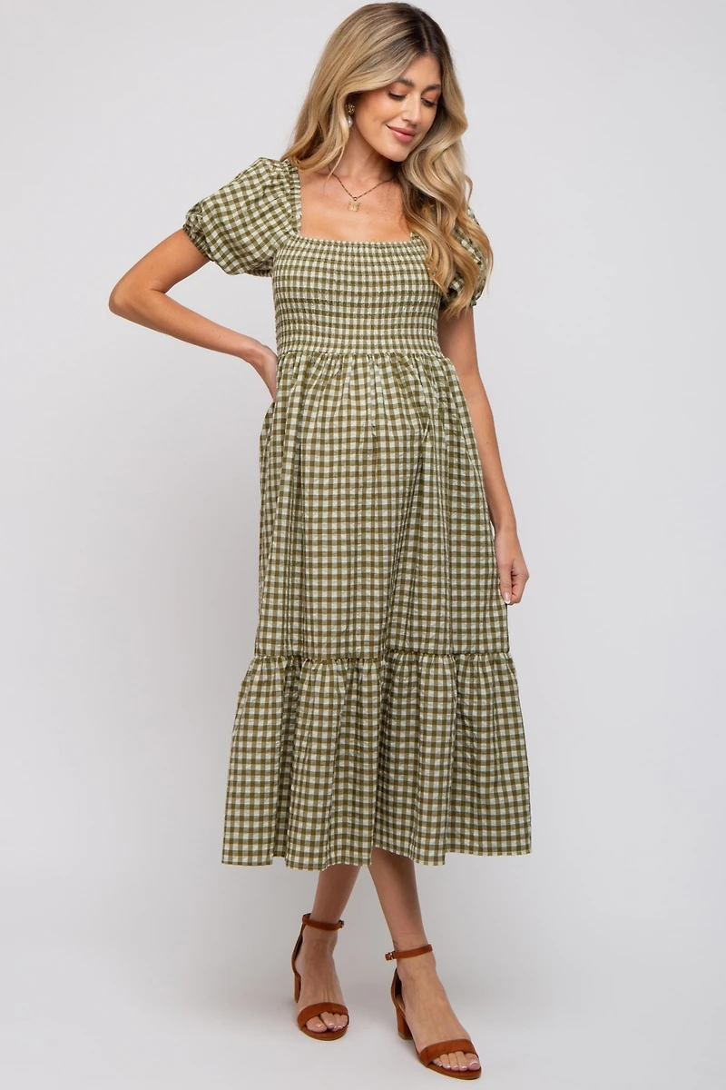 Pinkblush Maternity Olive Gingham Smocked Midi Dress