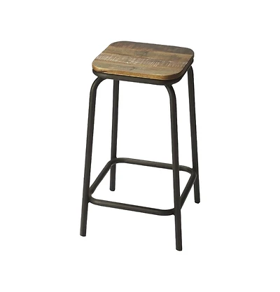 Solid Wood and Iron Backless Counter Height Bar Chair