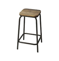 Solid Wood and Iron Backless Counter Height Bar Chair