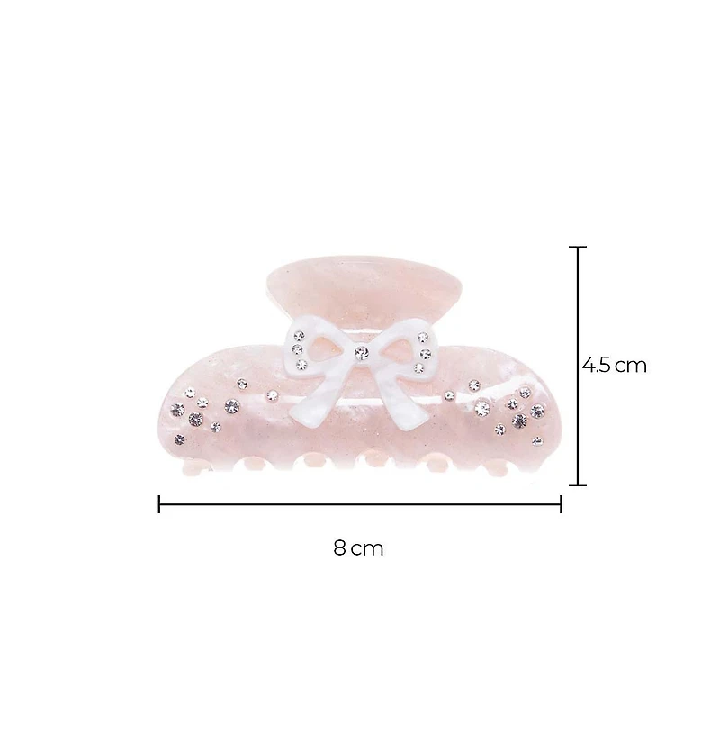 Rhinestone Pink & White Bow Hair Claw Clip By Adina Eden