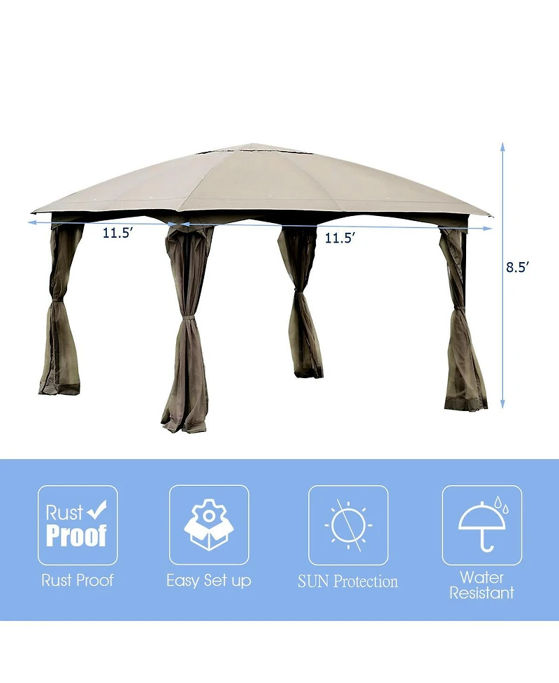 Gymax 11.5FT Patio Gazebo Canopy Tent Wedding Party Shelter Awning Mosquito Netting