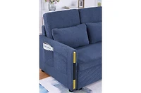 Homlux 55.5"W Navy Teddy Velvet Sleeper Loveseat with Dual-Pull Sleeper Design