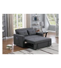 Homlux 56"W Dark Gray Linen Convertible Sleeper Loveseat with Side Pocket