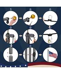 Yescom Bravery 20ft Eagle Topper Sectional Aluminum Flag Pole Kit with Solar Light Us Ball Top for Outside, Silver