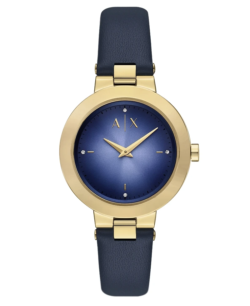 A|X Armani Exchange Women's Quartz Two-Hand Blue Leather Watch, 36mm