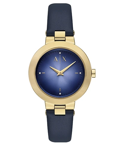 A|X Armani Exchange Women's Quartz Two-Hand Blue Leather Watch, 36mm