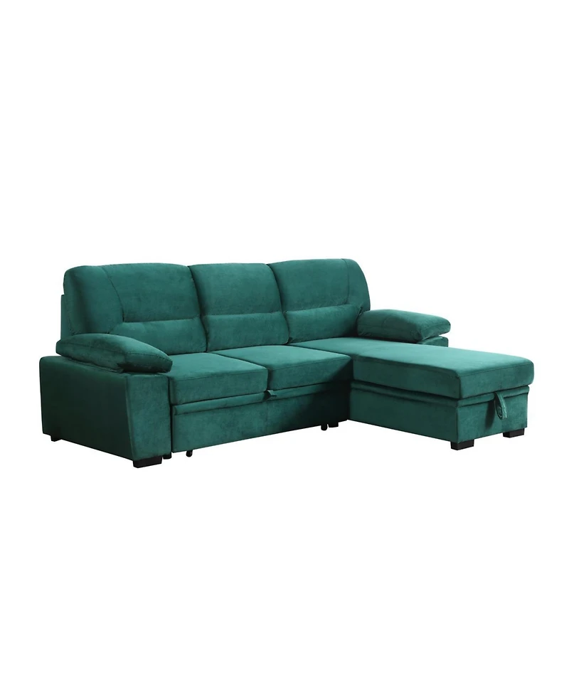 Homlux 97.5"W Green Velvet Fabric Reversible Sleeper Sectional Sofa Chaise
