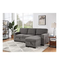 Homlux 86.5"W Dark Gray Fabric Reversible Sleeper Sectional with Storage Chaise Drop-Down Table 2 Cup Holders and 2 Usb Ports