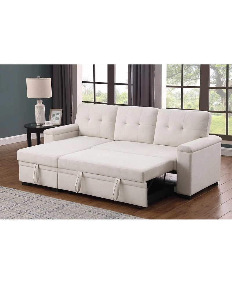 Homlux 84.5"W Beige Woven Fabric Reversible Sleeper Sectional Sofa with Storage Chaise