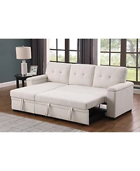 Homlux 84.5"W Beige Woven Fabric Reversible Sleeper Sectional Sofa with Storage Chaise
