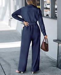 Cupshe Women's V Neck Button-Up Front Tie Waist Jumpsuit, Created for Macy's
