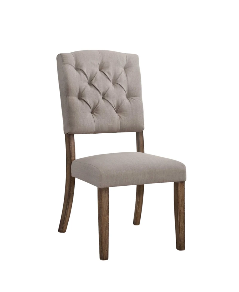 Set of Two Tufted Upholstered Linen Dining Side Chairs with Open Back