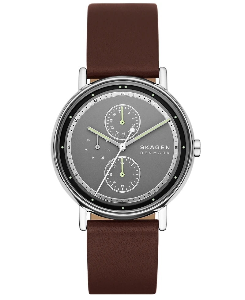 Skagen Men's Signatur Quartz Multifunction Brown Leather Watch, 40mm