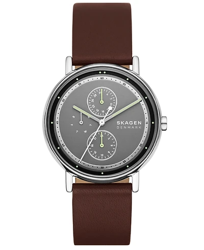 Skagen Men's Signatur Quartz Multifunction Brown Leather Watch, 40mm