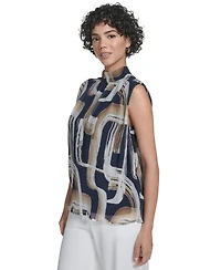 Calvin Klein Women's Printed Mock-Neck Sleeveless Blouse