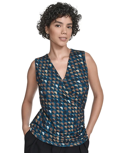 Calvin Klein Women's Printed Surplice-Neck Ruched Blouse