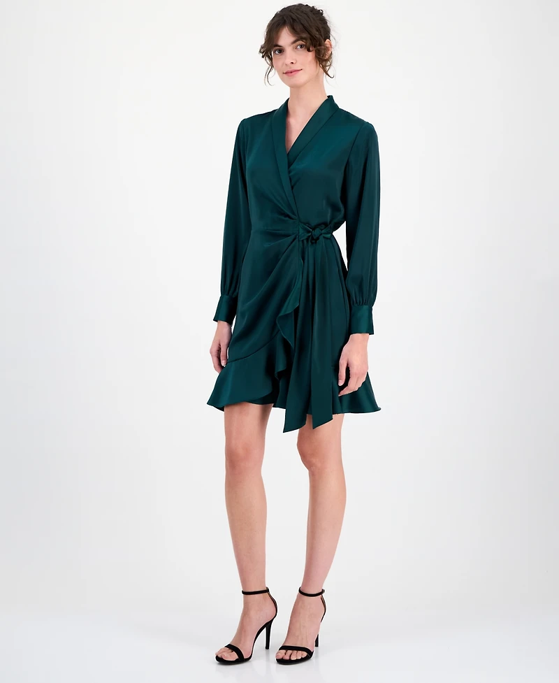 Anne Klein Women's Satin Ruffle-Hem Wrap Dress
