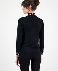Anne Klein Women's Embellished Rhinestone-Detail Turtleneck Sweater
